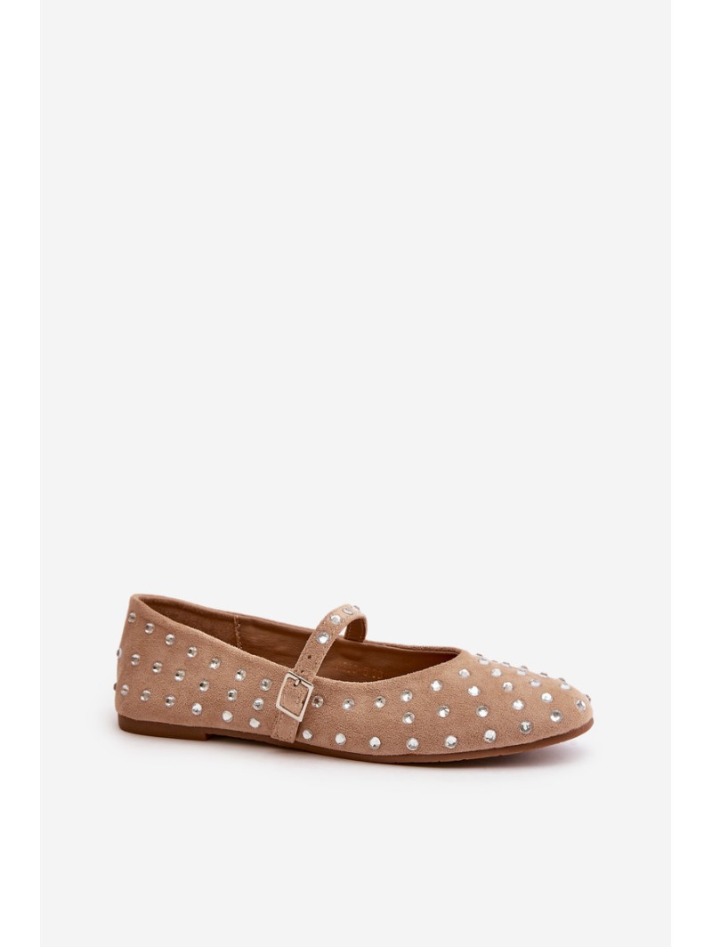 Embellished Ballerinas With Strap Eco Suede Beige Tirilissa