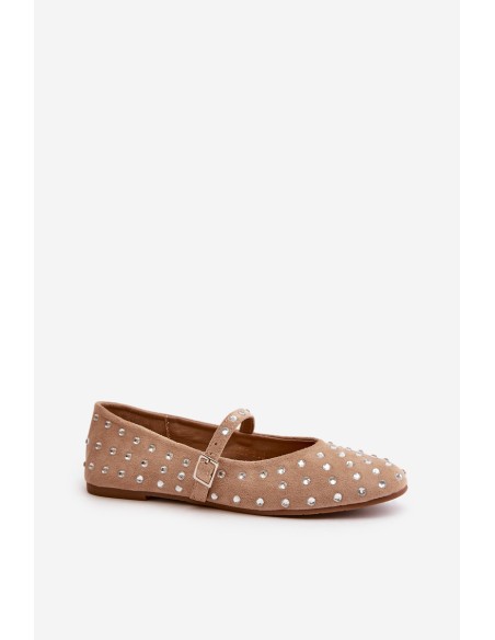 Embellished Ballerinas With Strap Eco Suede Beige Tirilissa