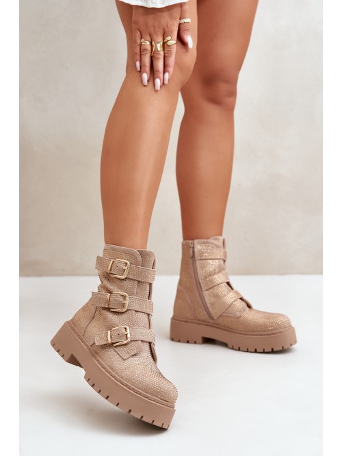 Warm Women's Ankle Boots With Decoration Beige Ciascia 2