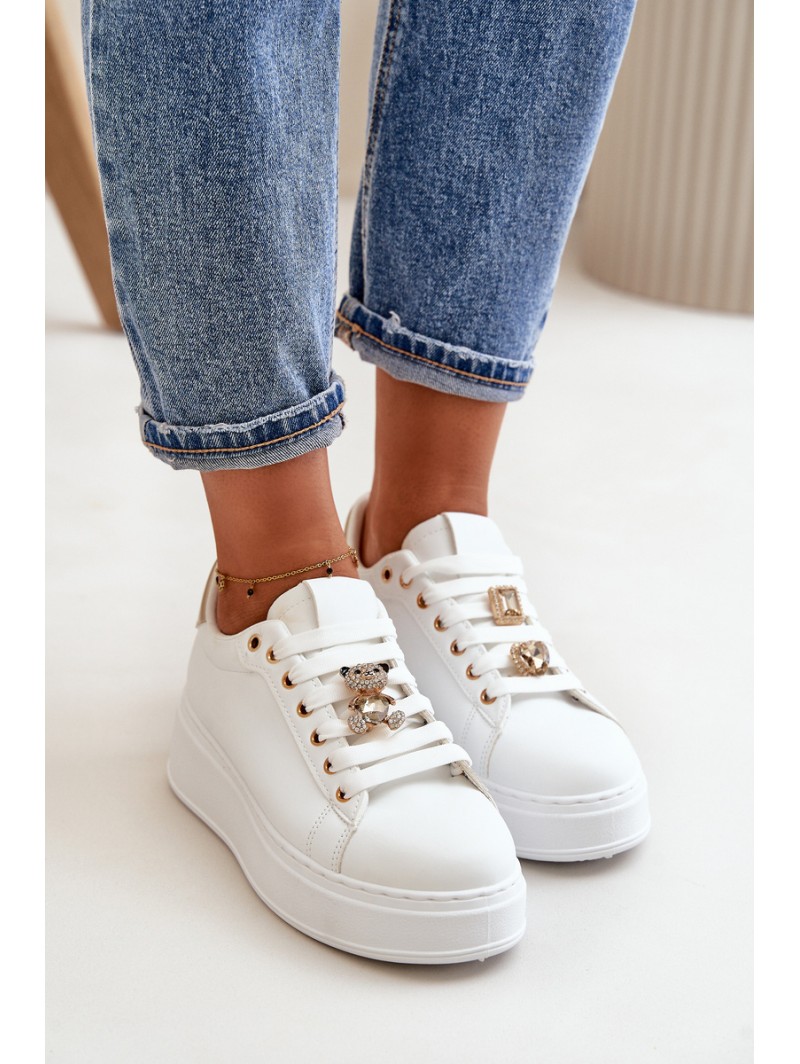 Women's Platform Sneakers with Bear White Vailina