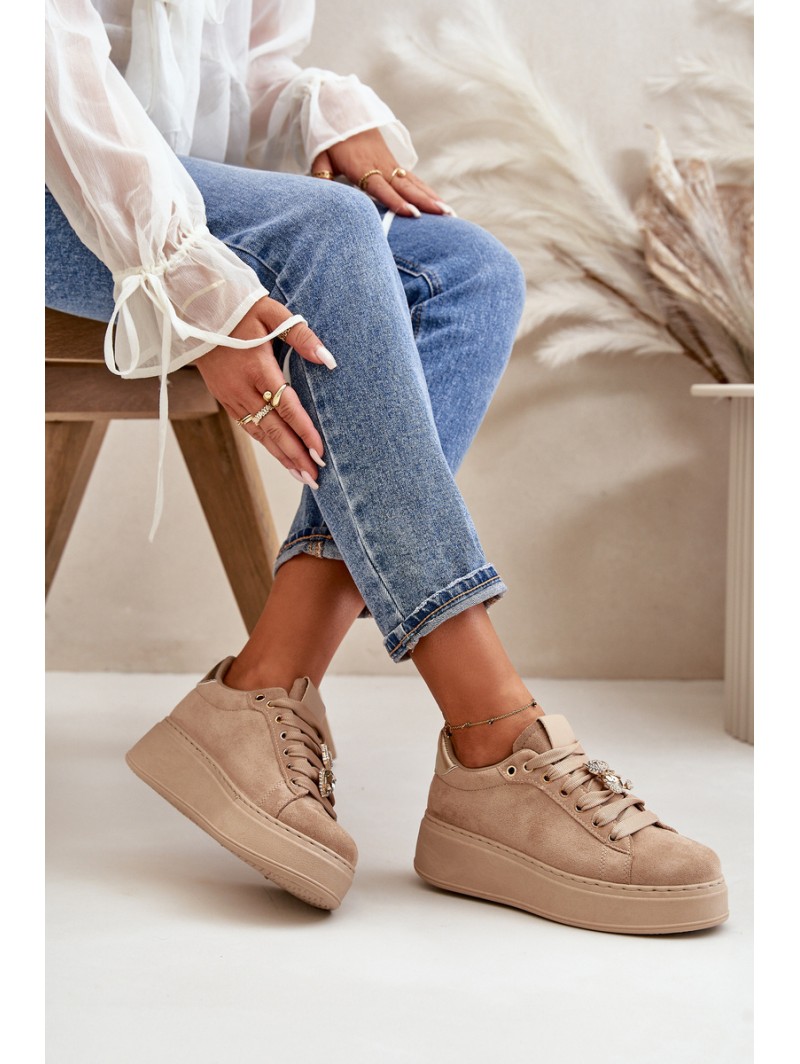 Women's Platform Sneakers With Bear Beige Vailina