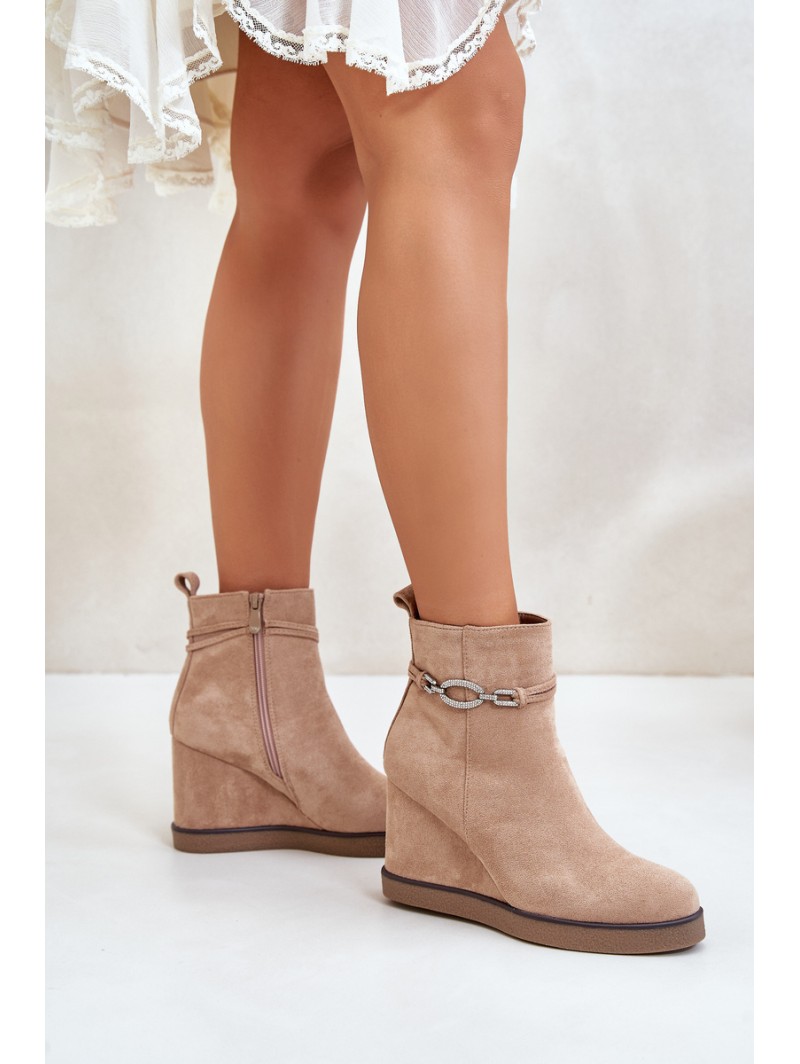 Wedge Ankle Boots With Decorative Strap Beige Kaiviana