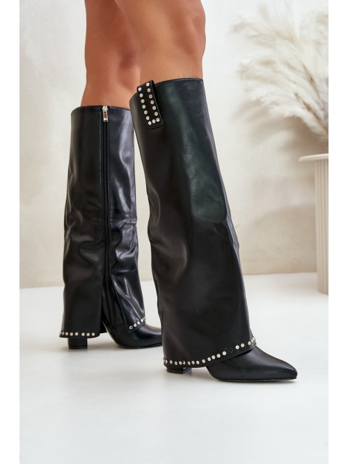 Ladies Boots With Turned Shaft On Heel Black Kaielia 2