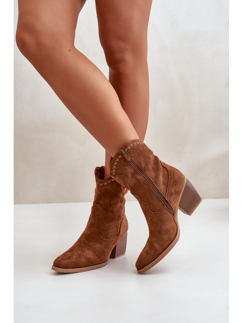 Cowboy Ankle Boots On Heel With Eco Suede Camel Narinae