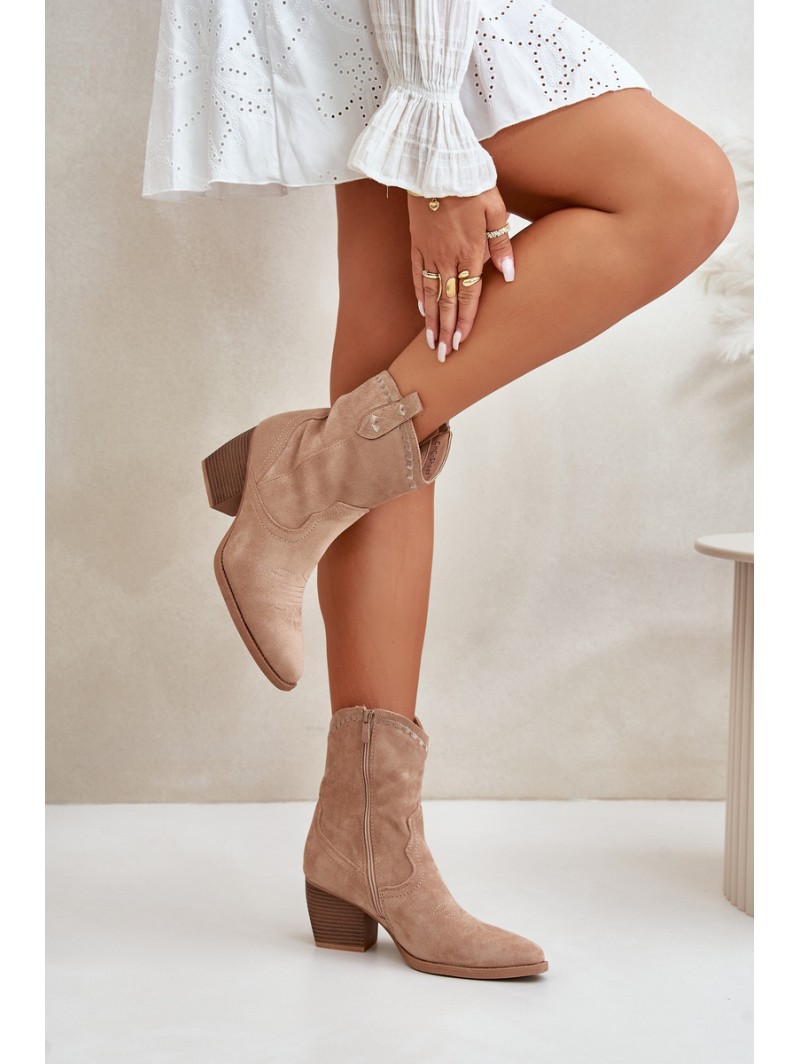 Cowboy Ankle Boots With Eco Suede Beige Narinae