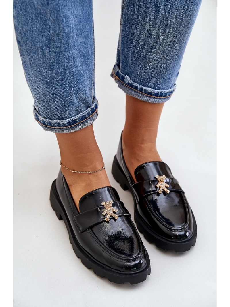 Lacquered Women's Moccasins With Bear Black Kaithra