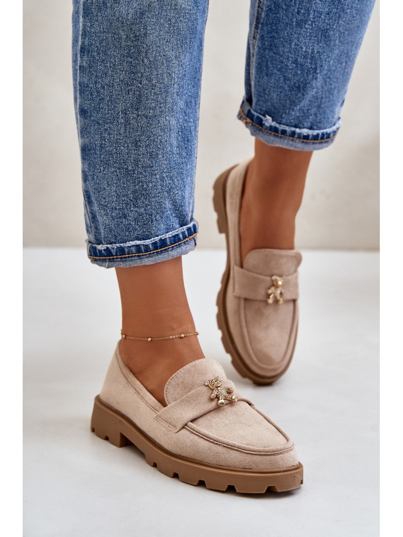 Eco Suede Women's Moccasins With Bear Beige Kaithra