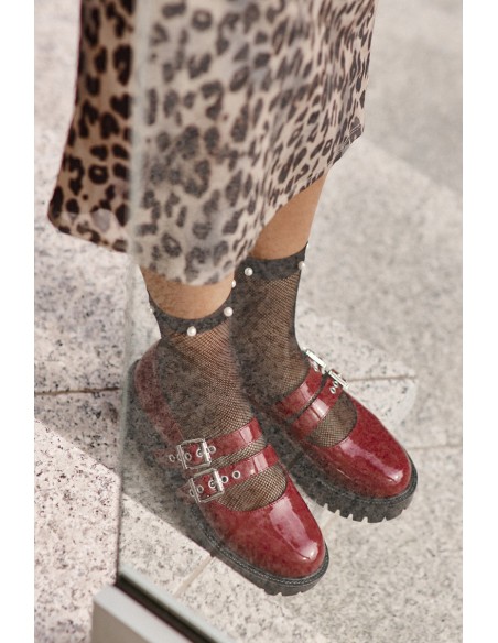 Women's Lacquered Brogues with Straps Burgundy Terione