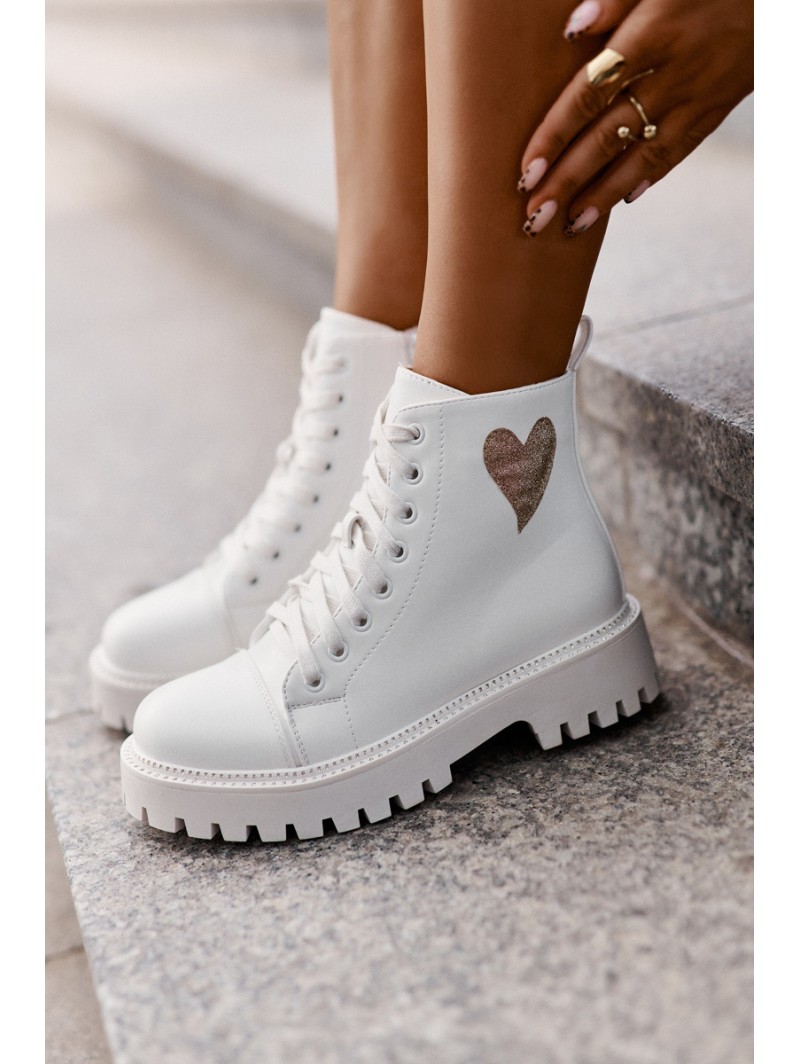 Women's Zip Boots With Decorative Heart White Obeena