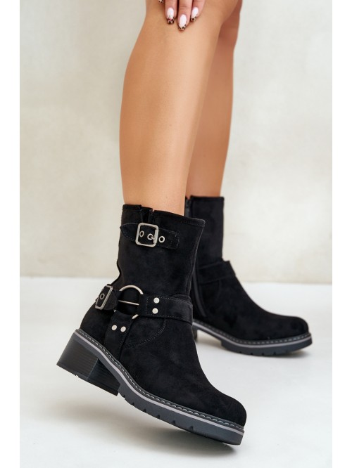 Women's Low Heel Boots With Buckles Black Zudra 2