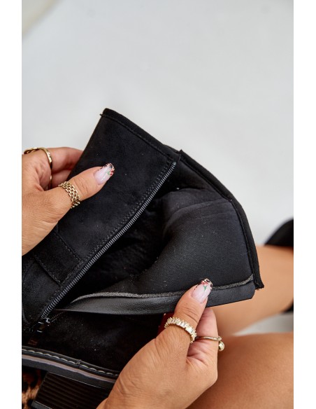 Women's Low Heel Boots With Buckles Black Zudra