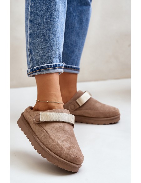 Women's Slippers Insulated With Fur On The Platform Brown Azida