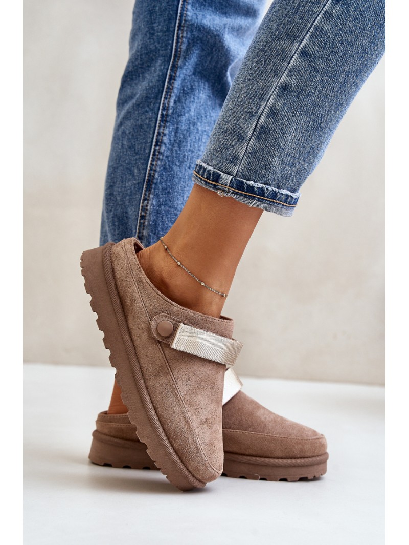Women's Slippers Insulated With Fur On The Platform Brown Azida