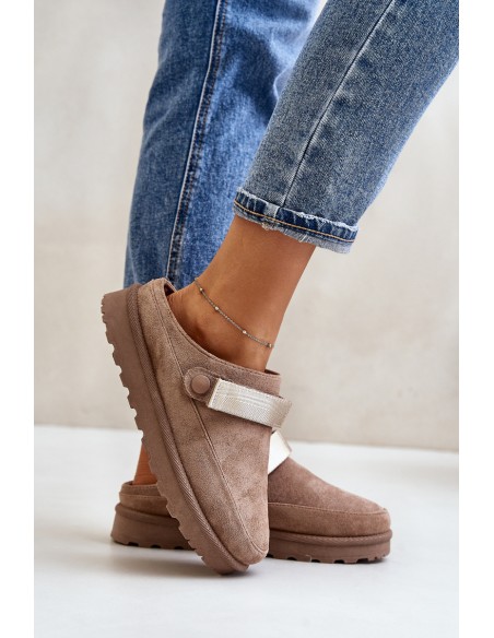 Women's Slippers Insulated With Fur On The Platform Brown Azida
