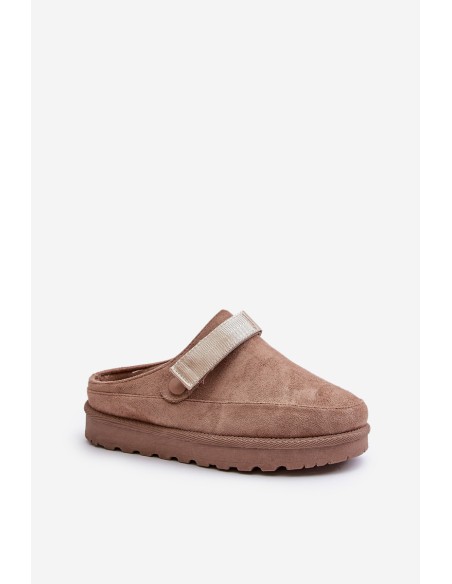 Women's Slippers Insulated With Fur On The Platform Brown Azida