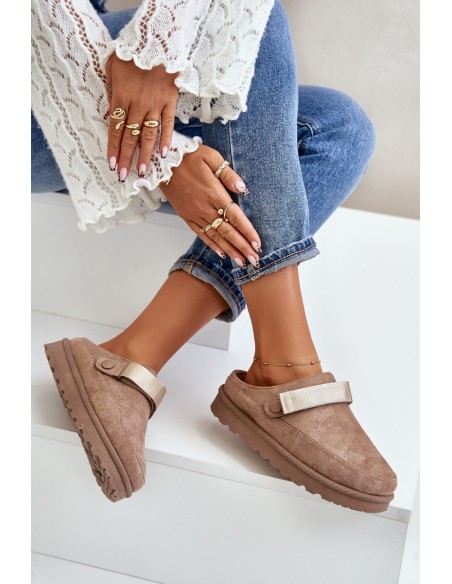 Women's Slippers Insulated With Fur On The Platform Brown Azida
