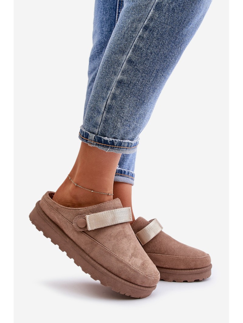 Women's Slippers Insulated With Fur On The Platform Brown Azida