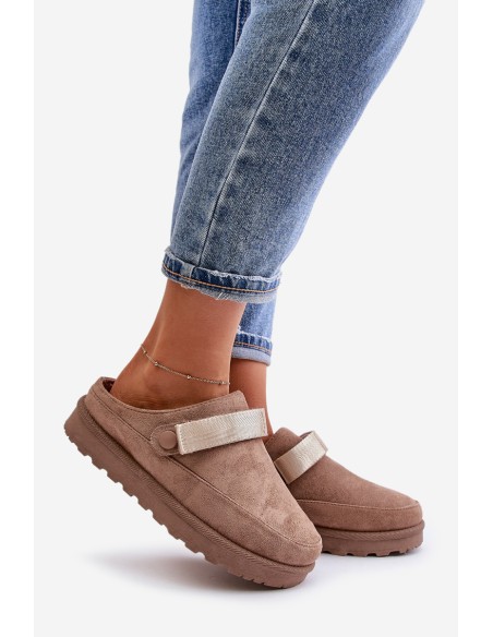 Women's Slippers Insulated With Fur On The Platform Brown Azida