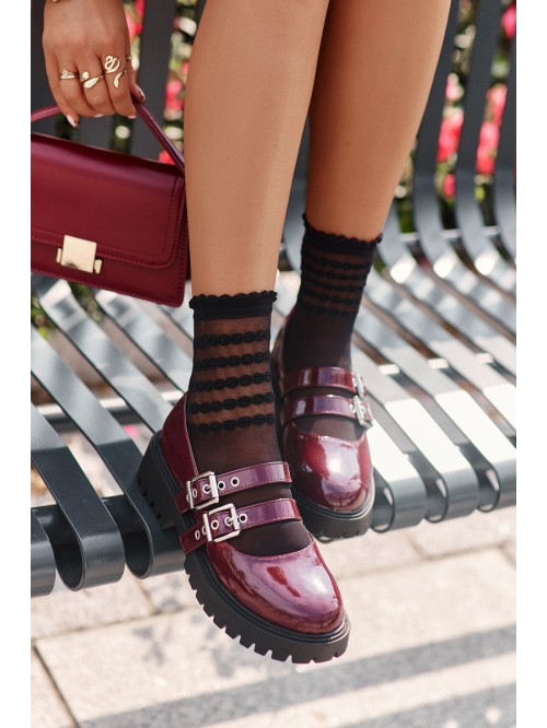 Women's Lacquered Brogues with Straps Burgundy Terione