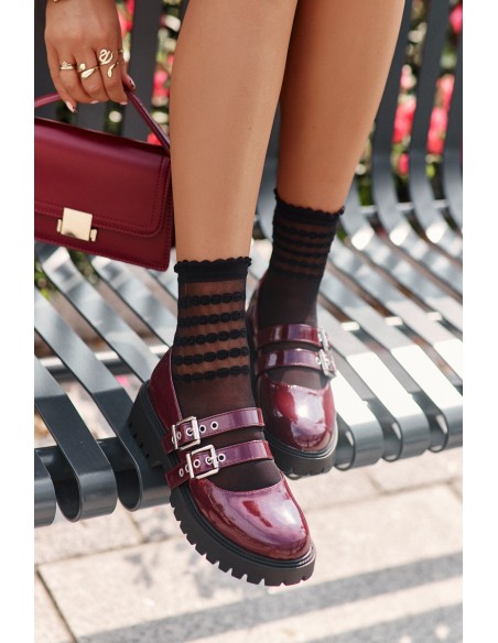 Women's Lacquered Brogues with Straps Burgundy Terione