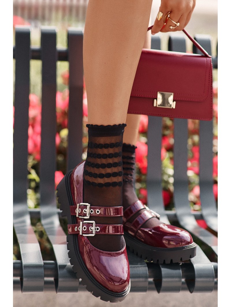 Women's Lacquered Brogues with Straps Burgundy Terione