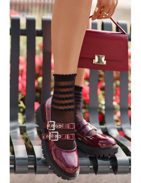 Women's Lacquered Brogues with Straps Burgundy Terione