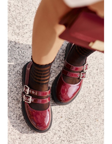 Women's Lacquered Brogues with Straps Burgundy Terione