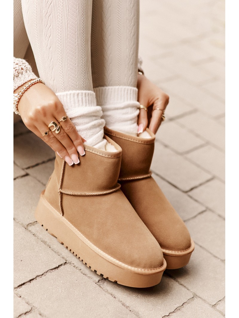 Women's Suede Snow Boots On Platform Above Ankle Camel Rianaella