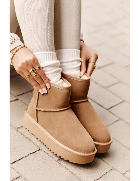 Women's Suede Snow Boots On Platform Above Ankle Camel Rianaella