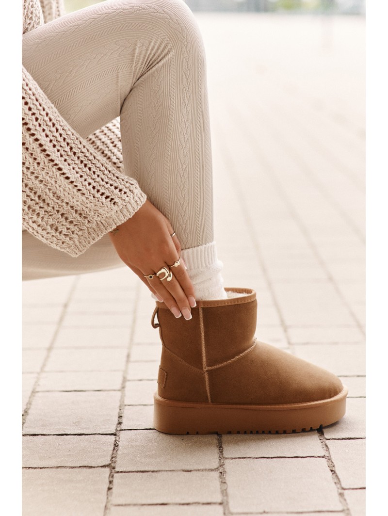 Women's Suede Snow Boots On Platform Above Ankle Camel Rianaella