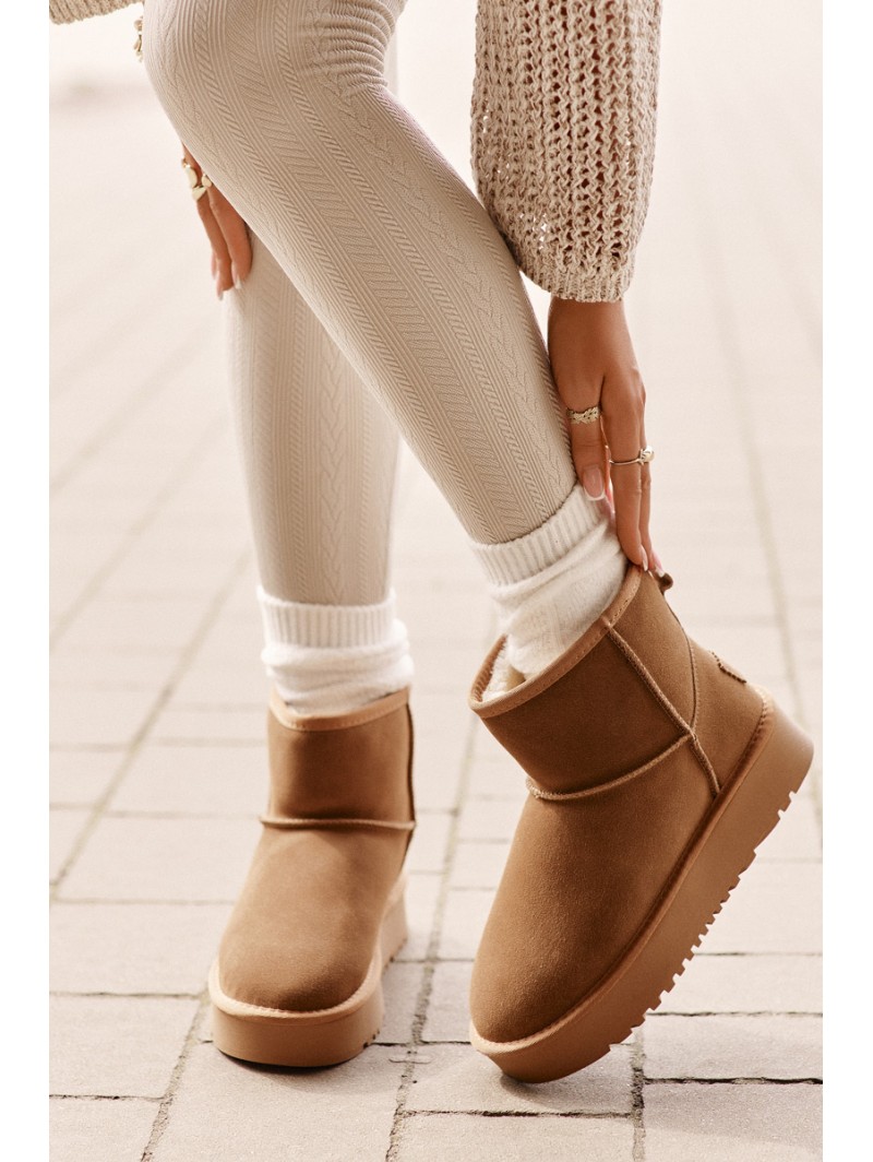Women's Suede Snow Boots On Platform Above Ankle Camel Rianaella