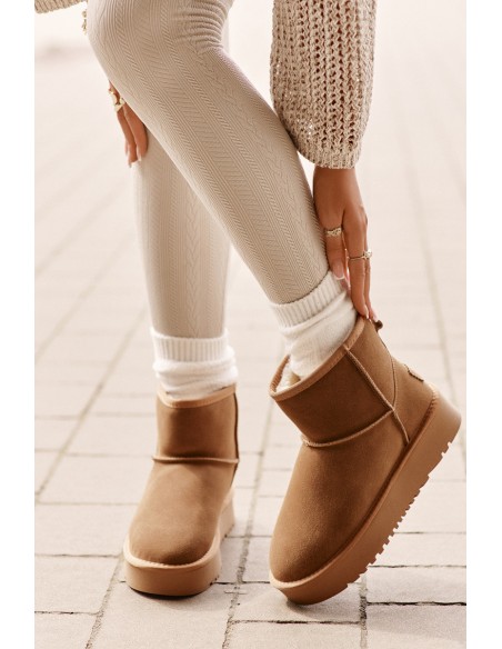 Women's Suede Snow Boots On Platform Above Ankle Camel Rianaella