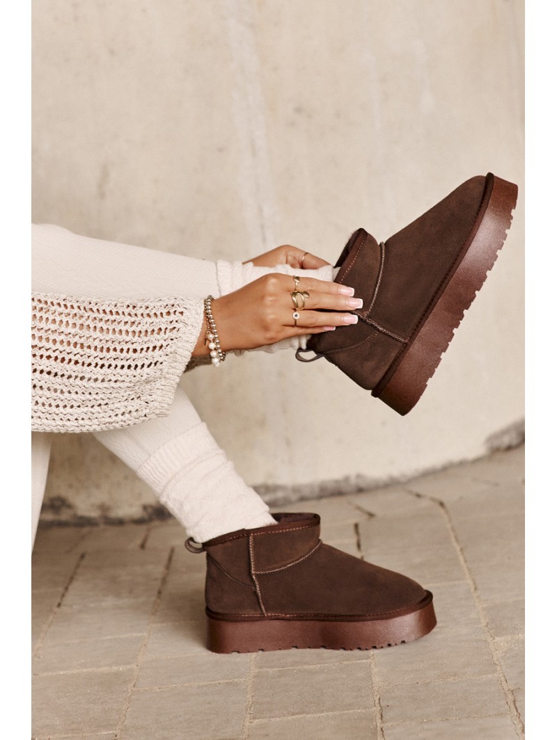 Fashionable Suede Low Snow Boots Brown Nucca