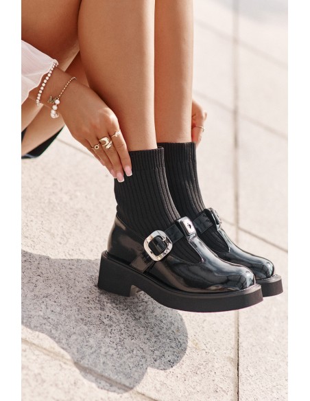 Lacquered Boots With Sock And Buckle Slip-On Black MR880-076