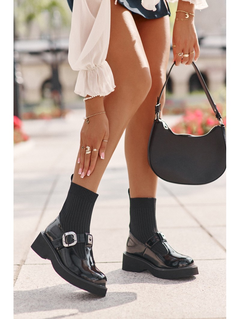 Lacquered Boots With Sock And Buckle Slip-On Black MR880-076