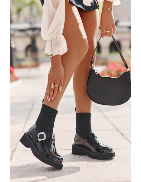 Lacquered Boots With Sock And Buckle Slip-On Black MR880-076