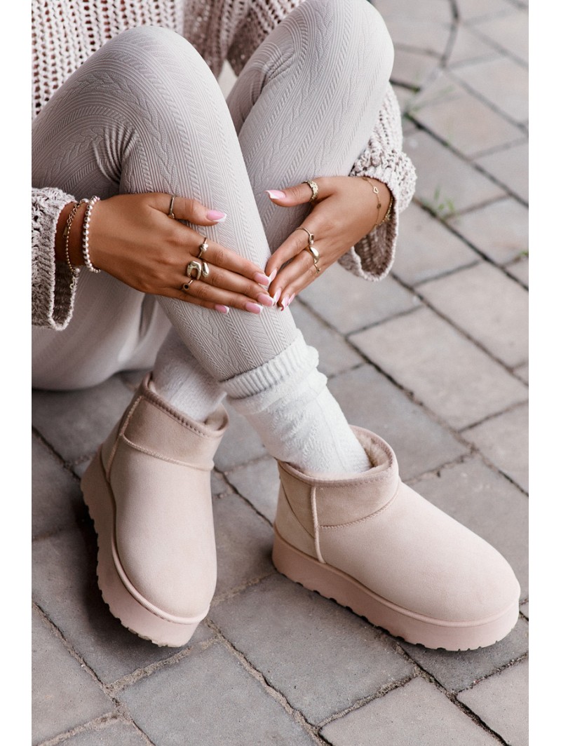 Women's Snow Boots On Platform Insulated With Fur Light Beige Xamella