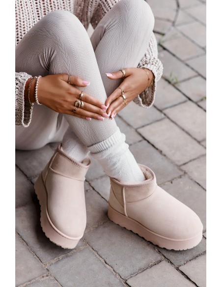 Women's Snow Boots On Platform Insulated With Fur Light Beige Xamella