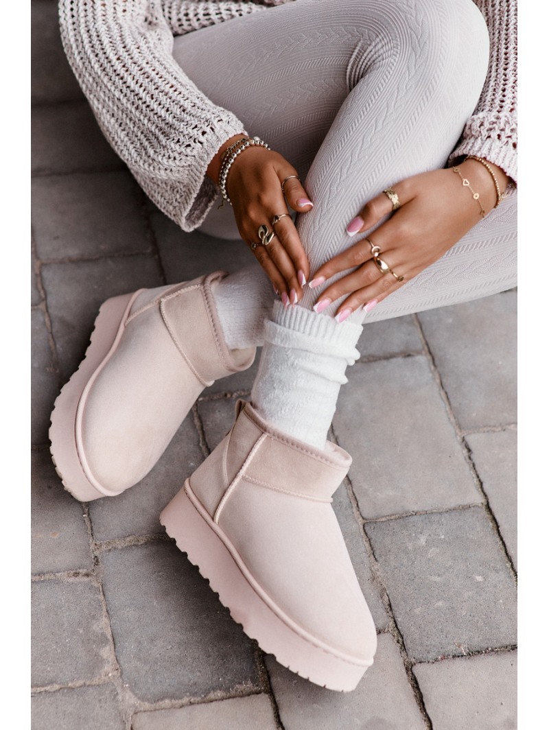 Women's Snow Boots On Platform Insulated With Fur Light Beige Xamella
