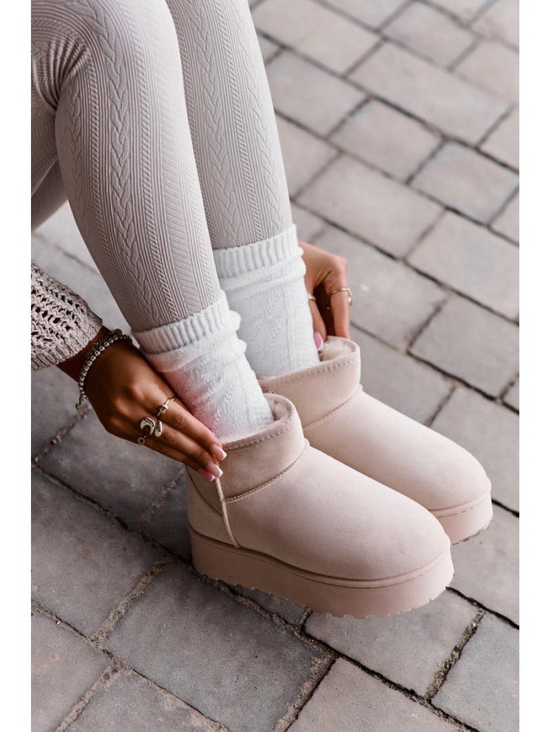 Women's Snow Boots On Platform Insulated With Fur Light Beige Xamella