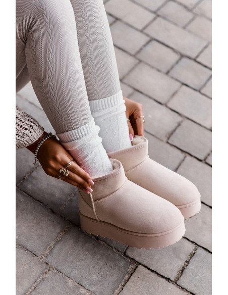 Women's Snow Boots On Platform Insulated With Fur Light Beige Xamella