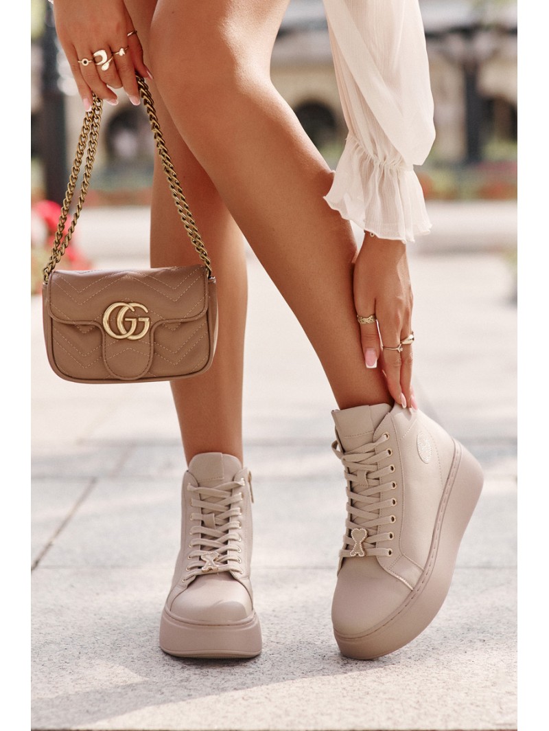 High Women's Leather Sneakers On Platform Vinceza 66707 Beige