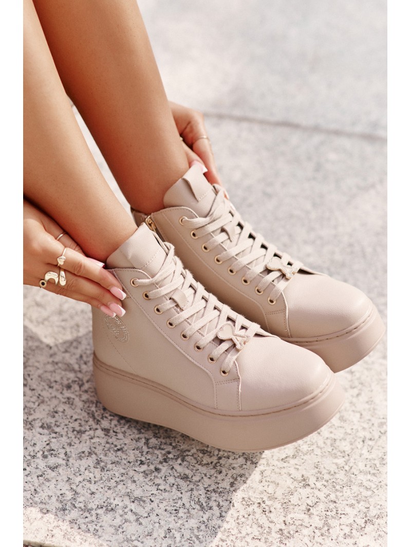 High Women's Leather Sneakers On Platform Vinceza 66707 Beige