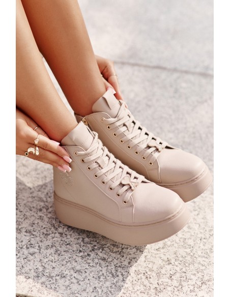 High Women's Leather Sneakers On Platform Vinceza 66707 Beige