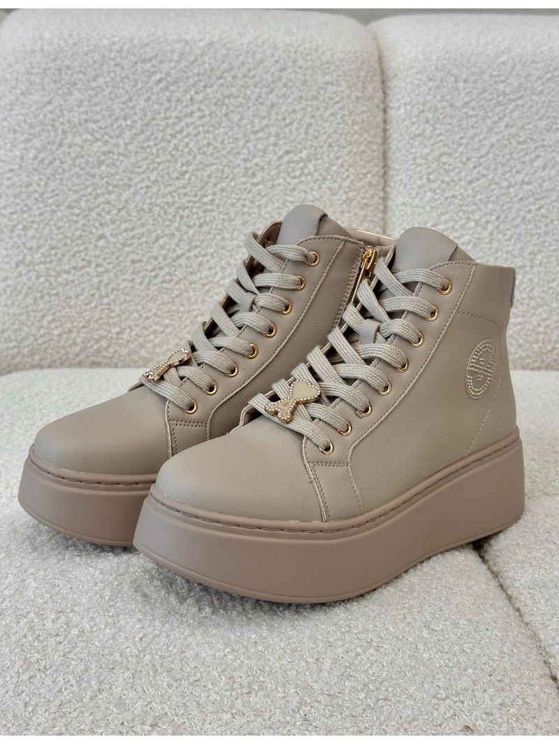 High Women's Leather Sneakers On Platform Vinceza 66707 Beige