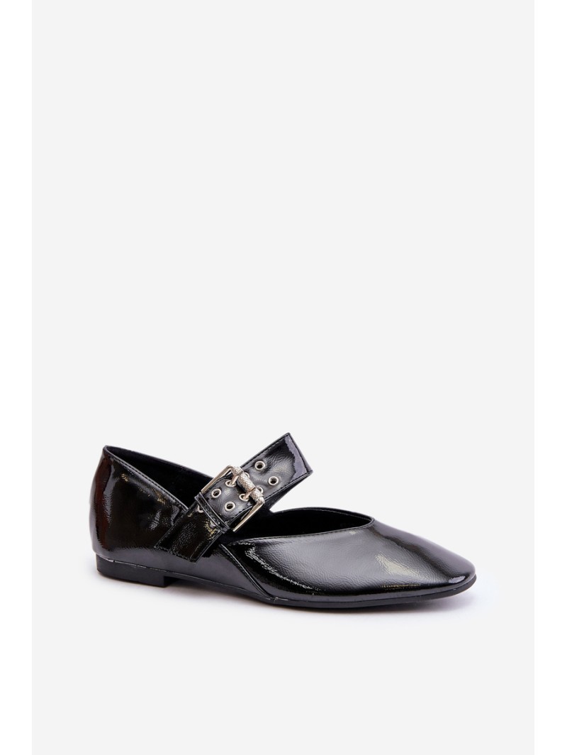 Lacquered Ballerinas With Strap Black Azirae