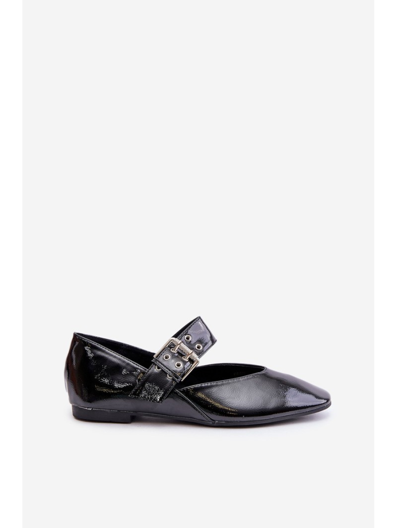 Lacquered Ballerinas With Strap Black Azirae