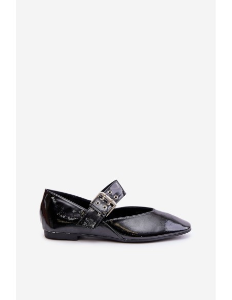 Lacquered Ballerinas With Strap Black Azirae