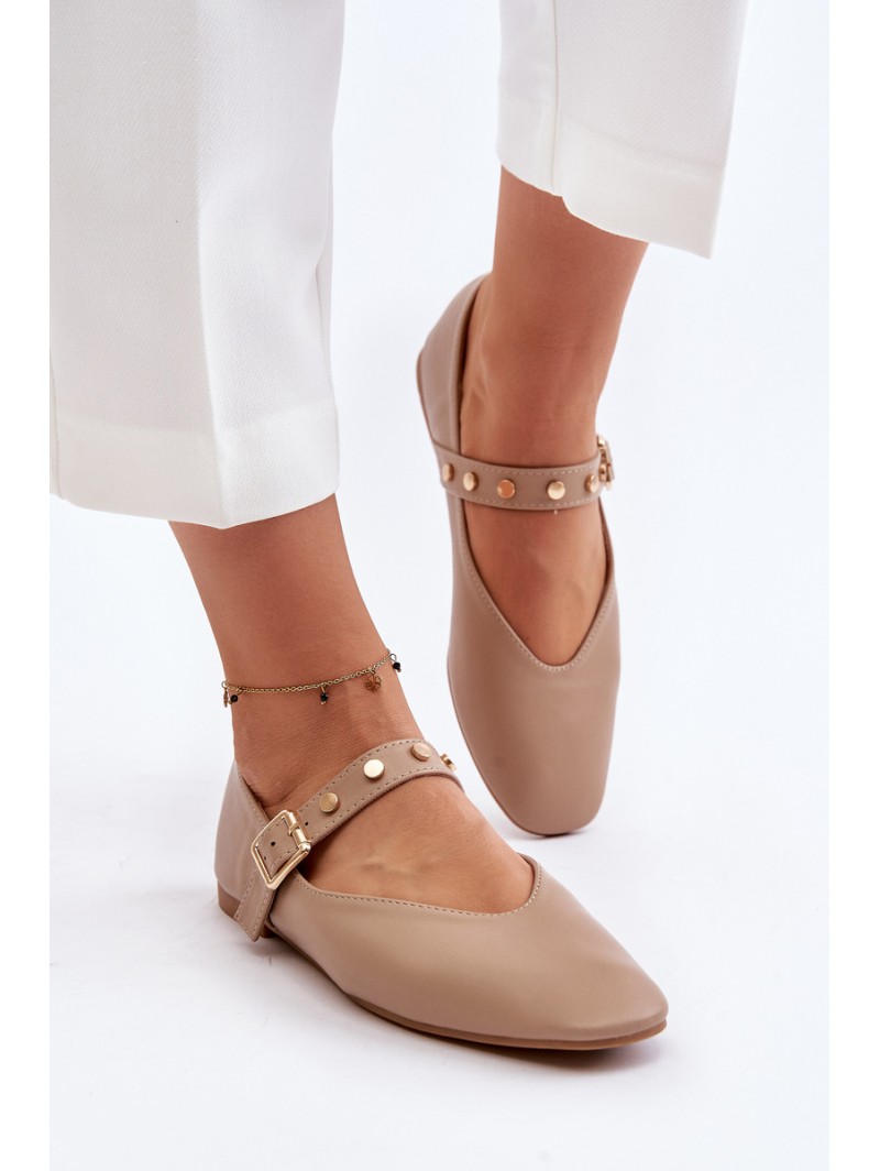 Eco Leather Ballerinas With Strap Beige Alcionora