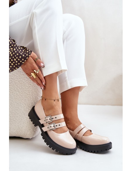 Women's Patent Shoes With Straps Beige Terione